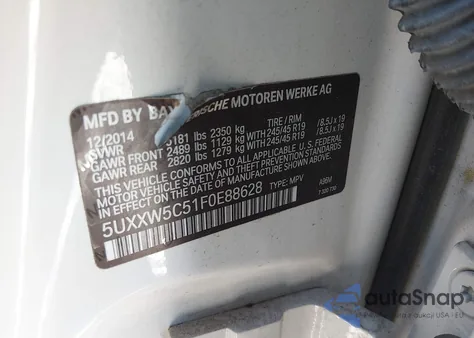 2015 BMW X4 xDrive35I from USA, damaged, VIN 5UXXW5C51F0E88628
